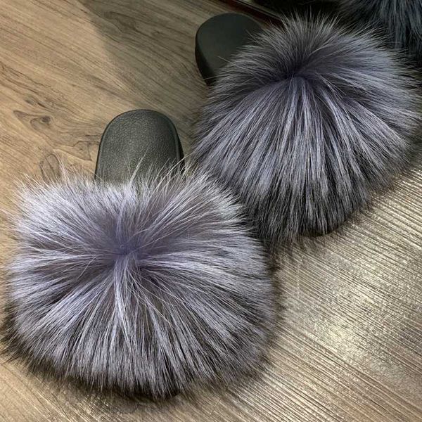 

real fur slides ladies fur slippers women natural slippers, Black