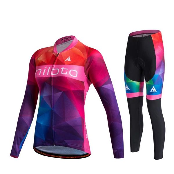 

miloto women's long sleeve cycling jersey race cut aero bib pants autumn jerseys for road track bicycle clothing sportwear, Black;blue