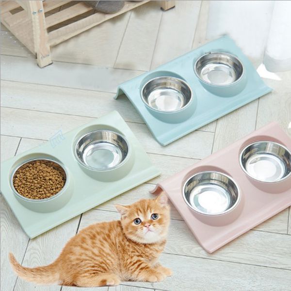 

stainless steel double pet bowls food water feeder for dog puppy cats pets supplies feeding dishes