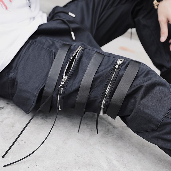 

hip hop black jogger pants men zippers pockets streetwear mens harem pants casual slim ankle-length trousers men s-3xl