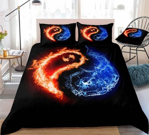

3d flame пододеяльник yin yang pattern пододеяльник set  постельные принадлежности mandala кровать красный синий постельное белье 3шт п