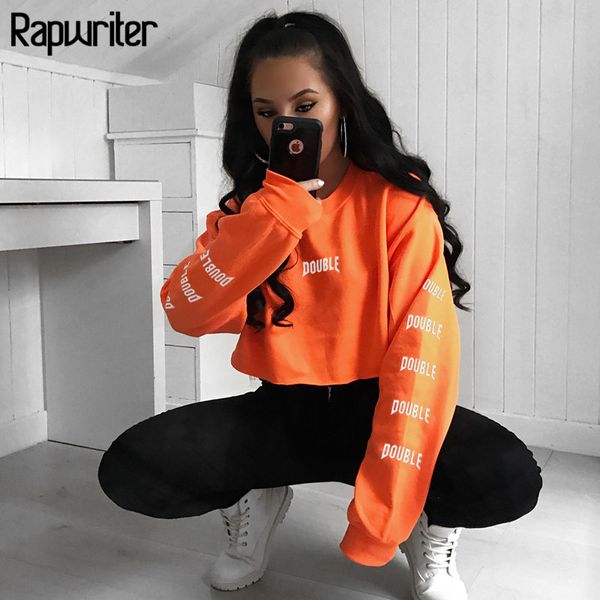 

rapwriter fashion letter printed short harajuku sweatshirt women 2019 spring o-neck long sleeve crop sweatshirts pullovers, Black