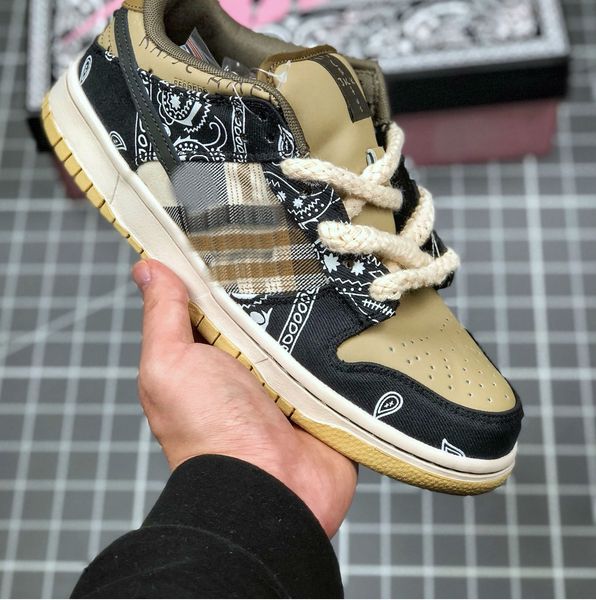 

2020 travis scott x sb dunk low basketball shoes men cactus jack parachute beige petra brown black with box