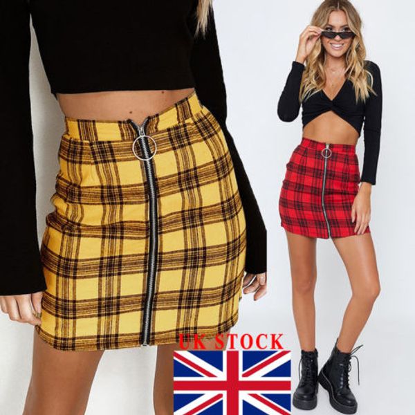 

uk women tartan check high waist mini skirt ladies casual party bodycon skirt, Black