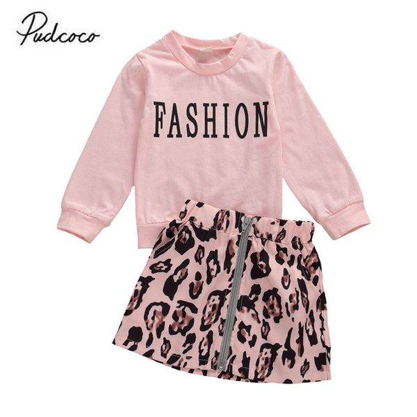 

2020 0-7y sprint new toddler baby girl clothes lette long sleeve knitted t-shirt+leopard tassel skirt sunsuit outfits 2pcs, White