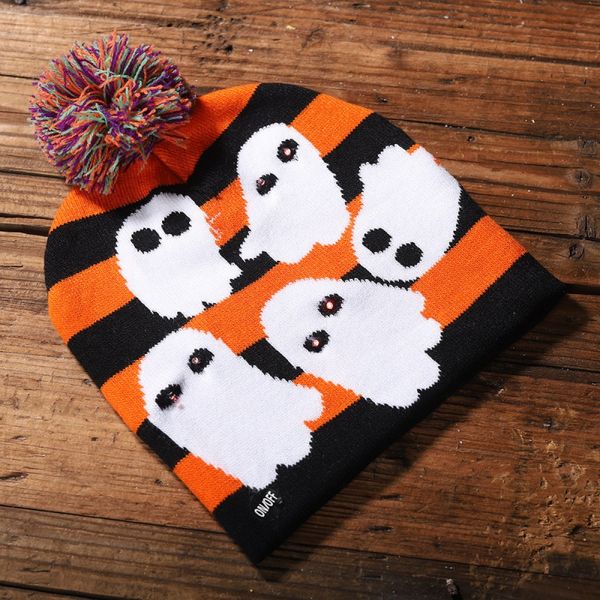 

halloween glowing hats for child beanies knitted cute hat autumn pumpkin ghost caps warmer casual cap for party supplies