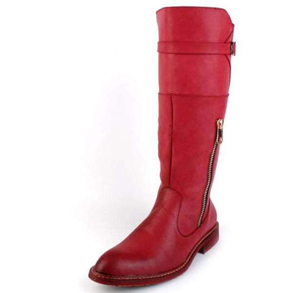 

british trend red knee high boots men round toe cowboy leather martin long boots man riding boot winter motorcycle shoes, Black