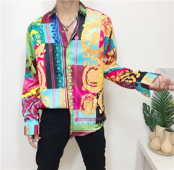 

2019 мужская harajuku luxury france высокая мода harajuku повседневная рубашка мужская медуза черное золото тигровый леопард необычные прита, White;black