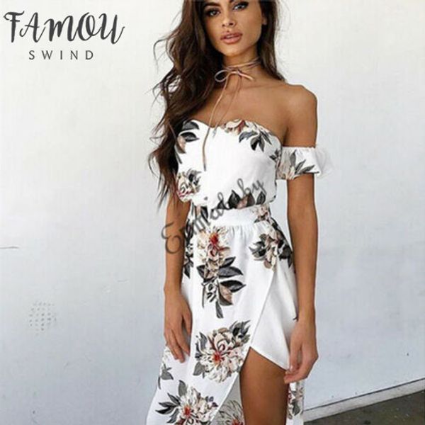 

summer women's long floral dress off shoulder party paint evening beach ruffles loose sundress, Black;gray