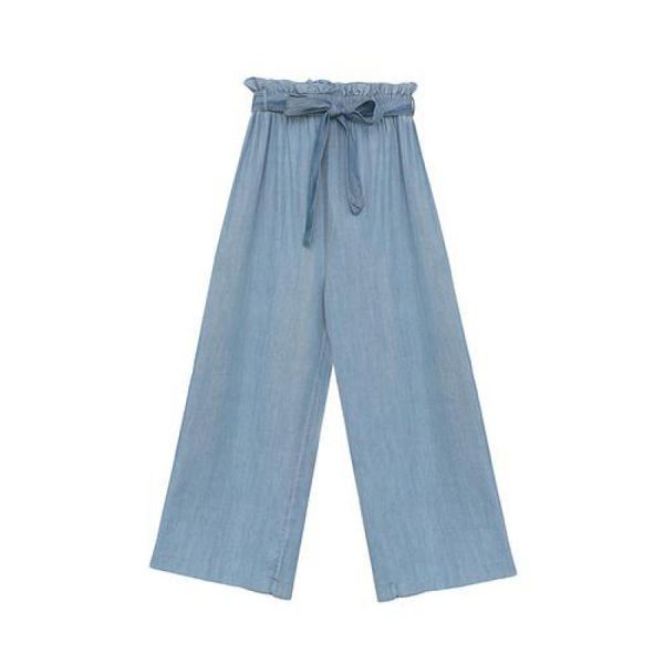 

summer womens loose broad-legged trousers 2019 new females fashion petal edge denim ninth pants thin secti high waisted jeans, Blue