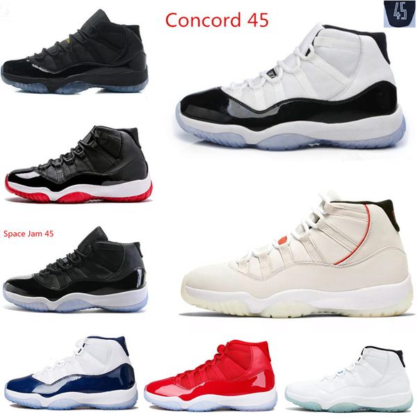 

concord 45 23 platinum tint basketball shoes 11 11s bred men women gym red midnight navy space jam gamma blue sports shoes sneakers, White;red