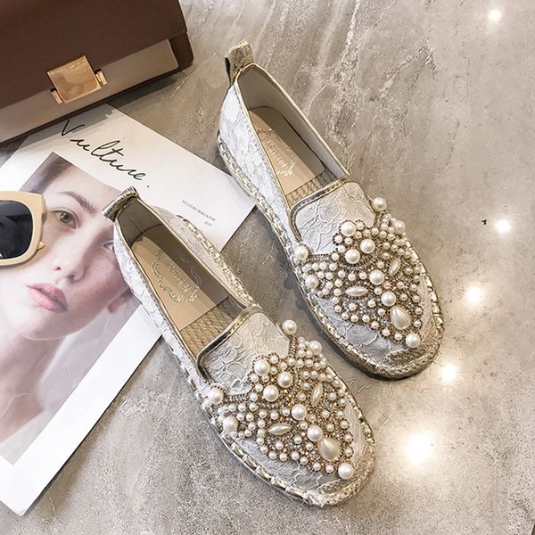 

Espadrilles Brand Designer Pearl Spring Women Shoes Fisherman Shoes Canvas Slip-on Casual Comfortable Casual woman Flats Loafers