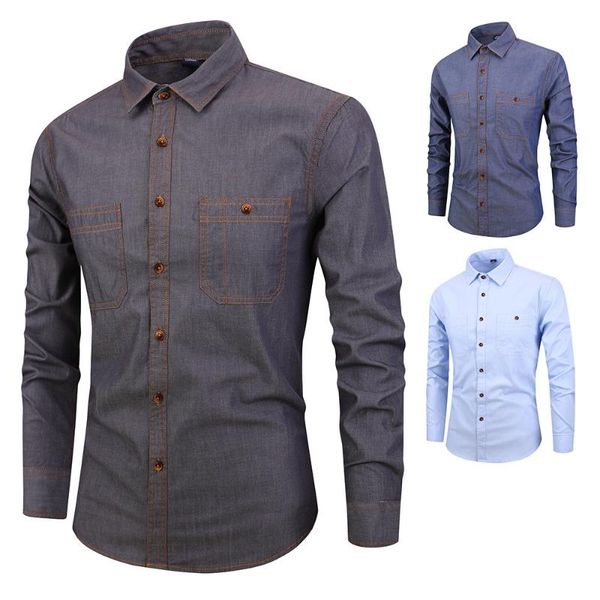 

men's long sleeve shirt cotton youth cloth slim casual imitation denim shirt jacket fashion men s19, White;black