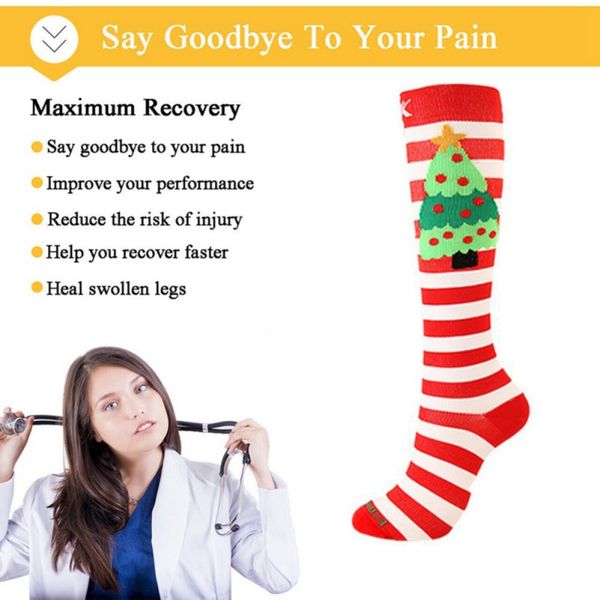 

wholesale-christmas colorful thicken stocking women men pressure socks compress elk pattern elastic knee-high running socks, Black