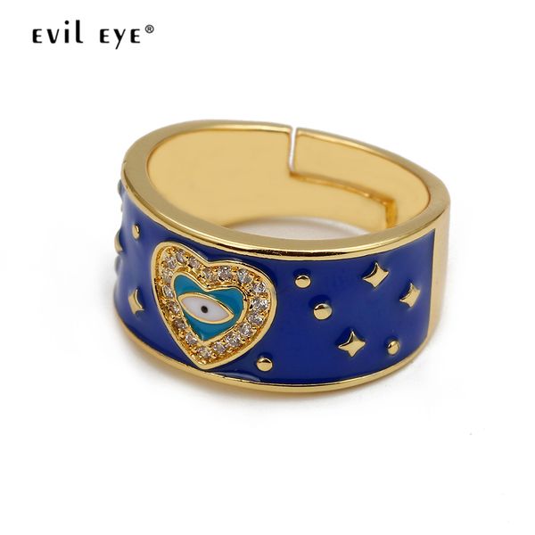 

evil eye dropping oil heart ring gold color ring blue turkish eye adjustable fashion jewelry gifts for women female ey6730, Golden;silver