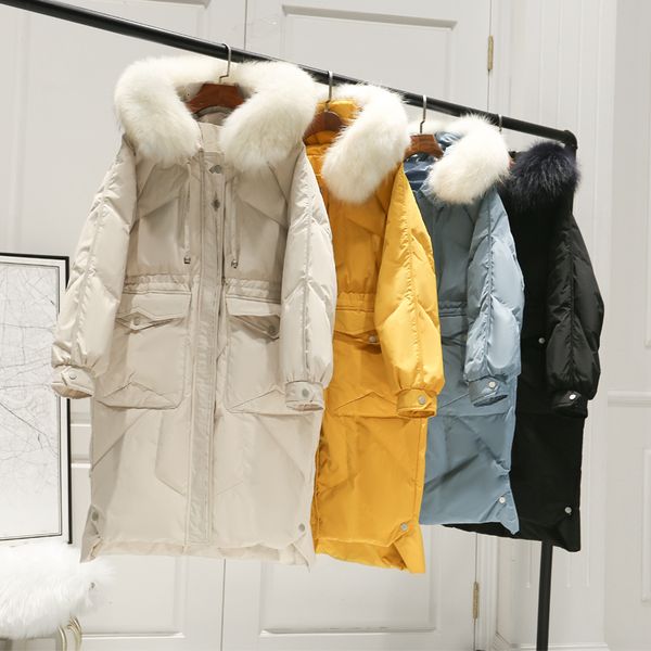 

real natural raccoon fur 2020 new winter jacket women hooded female warm coat womens white duck down jackets long down parka, Black