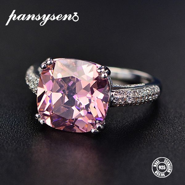 

pansysen 100% solid 925 silver 12mm natural gemstone jewelry rings romantic women's wedding engagement fine jewelry wholesale, Golden;silver