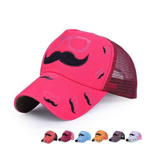 

new women summer funny glass and mustache emboridery baseball caps men mesh back adjustable outdoor sport snapback hat unisex, White