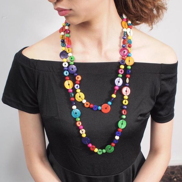 

bohemian handmade long necklace for women wooden necklace pendant party jewelry accessories collar necklaces chain wood, Silver