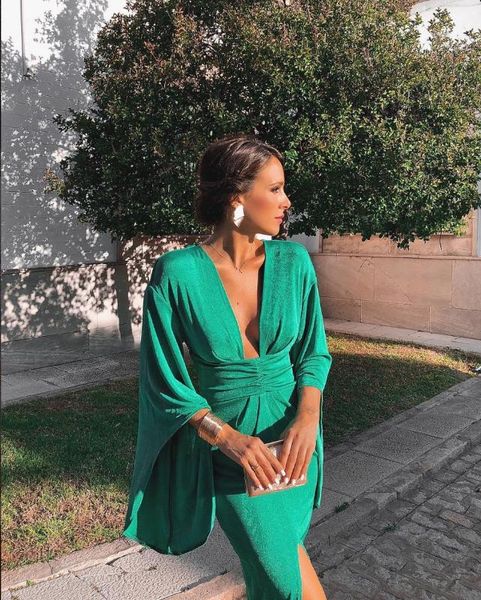 

2020 new summer autumn bandage dress women deep v neck green dress glitter bodycon evening party vestidos plus size, White;black