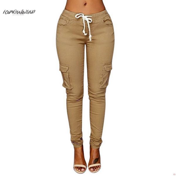 

spring lace 2019 up waist casual women pants solid pencil pants multi-pockets plus size straight slim fit trousers, Black;white