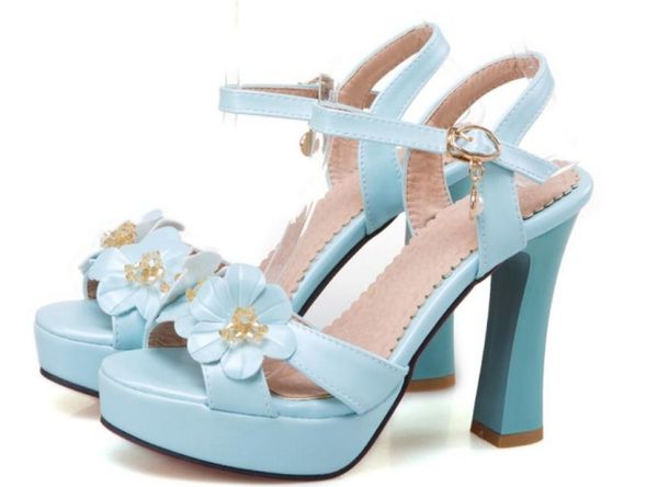 

2019 flower women's sandals in summer with new style high heel coarse heel waterproof table@195, Black