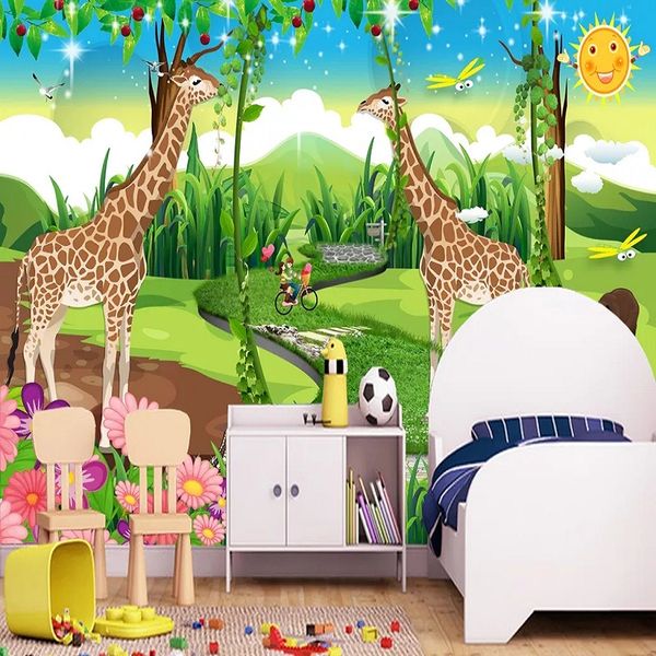 

custom large mural 3d wallpaper fairy tale world cartoon giraffe child tree bedroom mural tv back wall decor deep 5d embossed