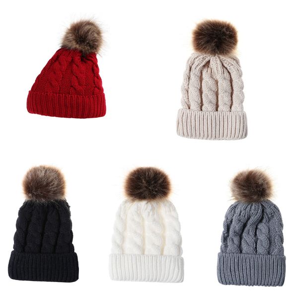 

girls women knit hat winter autumn warm windproof pompom hat thicken beanie solid color knitted wool capp