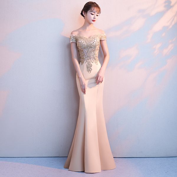 

noble gold female long mermaid dresses elegant off shoulder formal evening dress prom party gowns vestido de festa s-xxl, Red