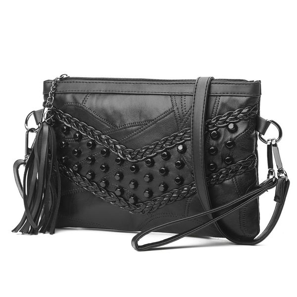 

2020 europe and america fashion simple soft leather women's bag rivet shoulder cross-body bag women's hand