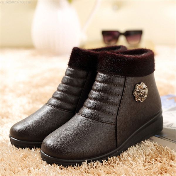 

boots winter women ankle fashion flock wedge platform warm red black snow flat shoes for female plus size