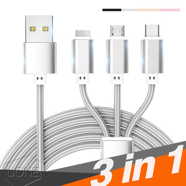 

Кабель 3 в 1 1.2M USB-кабель для зарядки Micro USB-кабель типа c Для Samsung Galaxy S9 S8 plus Note9 5/6/7 / X HT