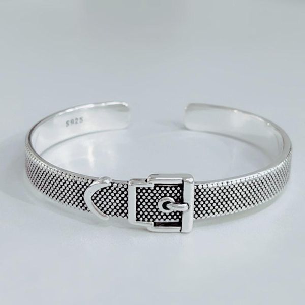 

punk retro thai silver love belt buckle open bangles for women ancient silver color adjust cuff bracelets jewelry, Black