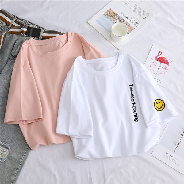 

pure cotton white female 2020 all-match loose student pure cotton white female t-shirt 2020 all-match loose student t-shirt top