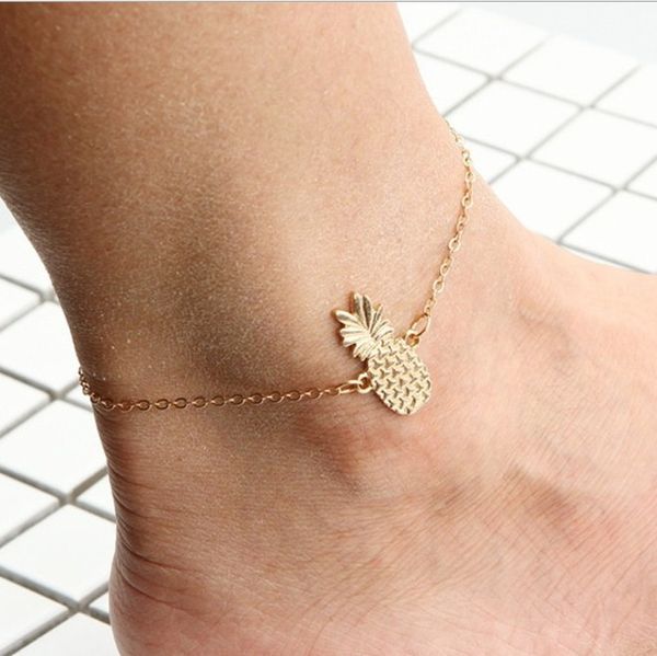 Euramerican estilo abacaxi anklet pulseira ouro cor moda pé acessórios de jóias linda praia anklets para mulheres