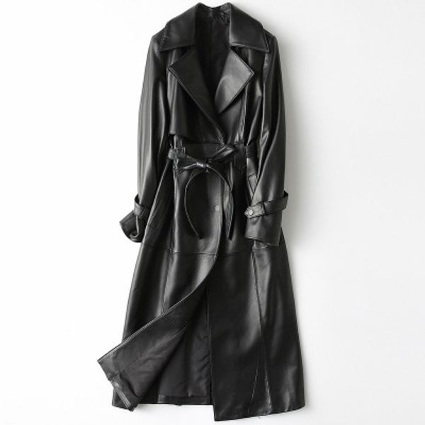 

2019 new fashion genuine sheep leather trench h5, Black
