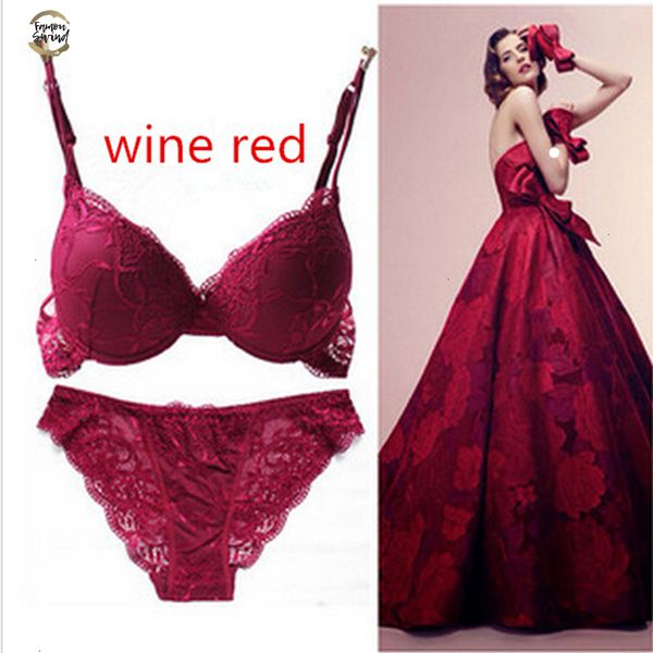 

colors 6 set push up solid 32a-38c bra women deep v lace decro underwire outfit lace bra set for ing, Red;black