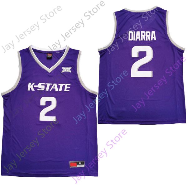 

2020 new kansas state wildcats college basketball jersey ncaa 2 diarra purple all stitched and embroidery men youth size, Black;red