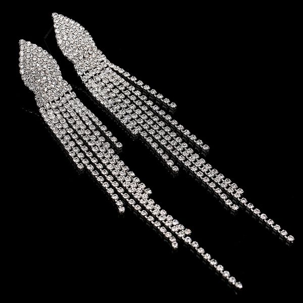 

fashion rhinestone dangle trendy jewelry accessories wedding bridal drop earrings beautiful chandelier long earrings for girls, Silver