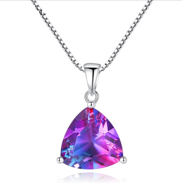 

fosir 925 sterling silver chain rainbow stone crystal necklace classic zircon pendant charms engagement wedding jewelry