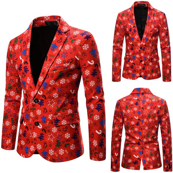 

male blazer mens slim fit polyester blazer suit jacket christmas festival print single breasted blazers masculinol30923, White;black