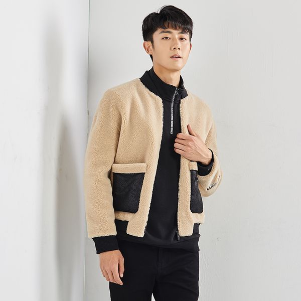 

ptslan men real wool wool coat jacket fur coat thick, Black