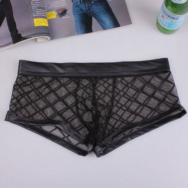 

mi boer underwear underwear 401 large grid transparent imitation leather stitching men's mesh men's boxer pants, Black;white