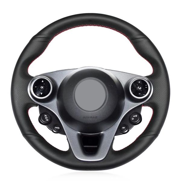 

hand sew black genuine leather car steering wheel cover for smart new fortwo forfour 2015 2016 2017