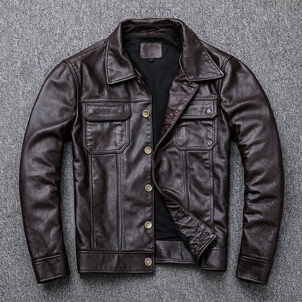 

chic men's leather jackets real cow leather moto & biker jackets s-4xl size fashion men real coat g132, Black