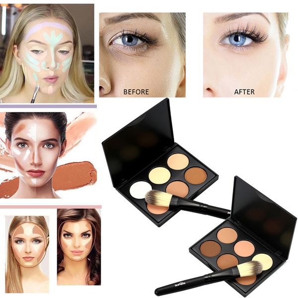 

mini 6 colors natural professional contour concealer palette face cream palettes cosmetic corretivo maquillaje + brush #