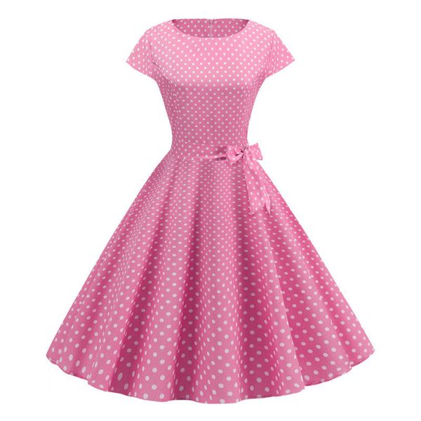 

pink dot summer dress 2020 new fashion short sleeve o-neck 50s 60s retro vintage pinup rockabilly knee-length dress casual swing, Black;gray