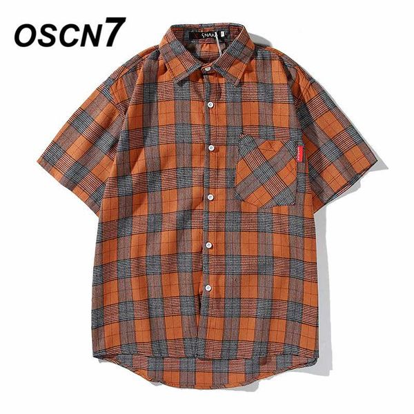 

oscn7 повседневная клетчатая рубашка с коротким рукавом мужчины улица 2020 гавайи пляж негабаритные женщины мода harujuku рубашки для мужчин, White;black