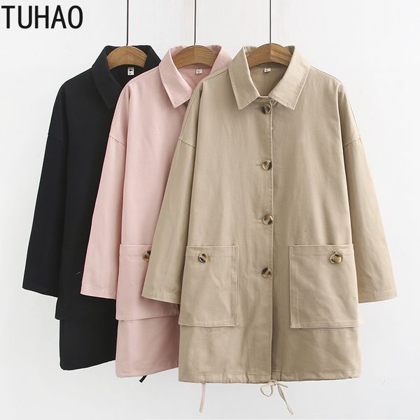 

tuhao autumn winter women long trench coats office lady windbreak plus size 4xl 3xl casual pocket long sleeve coat lz21, Tan;black