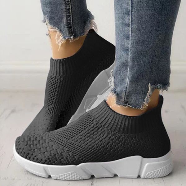 

flat shoes women knitting slip on loafers ladies summer sneakers walking shoes fashion trainers chaussures femme 2019, Black